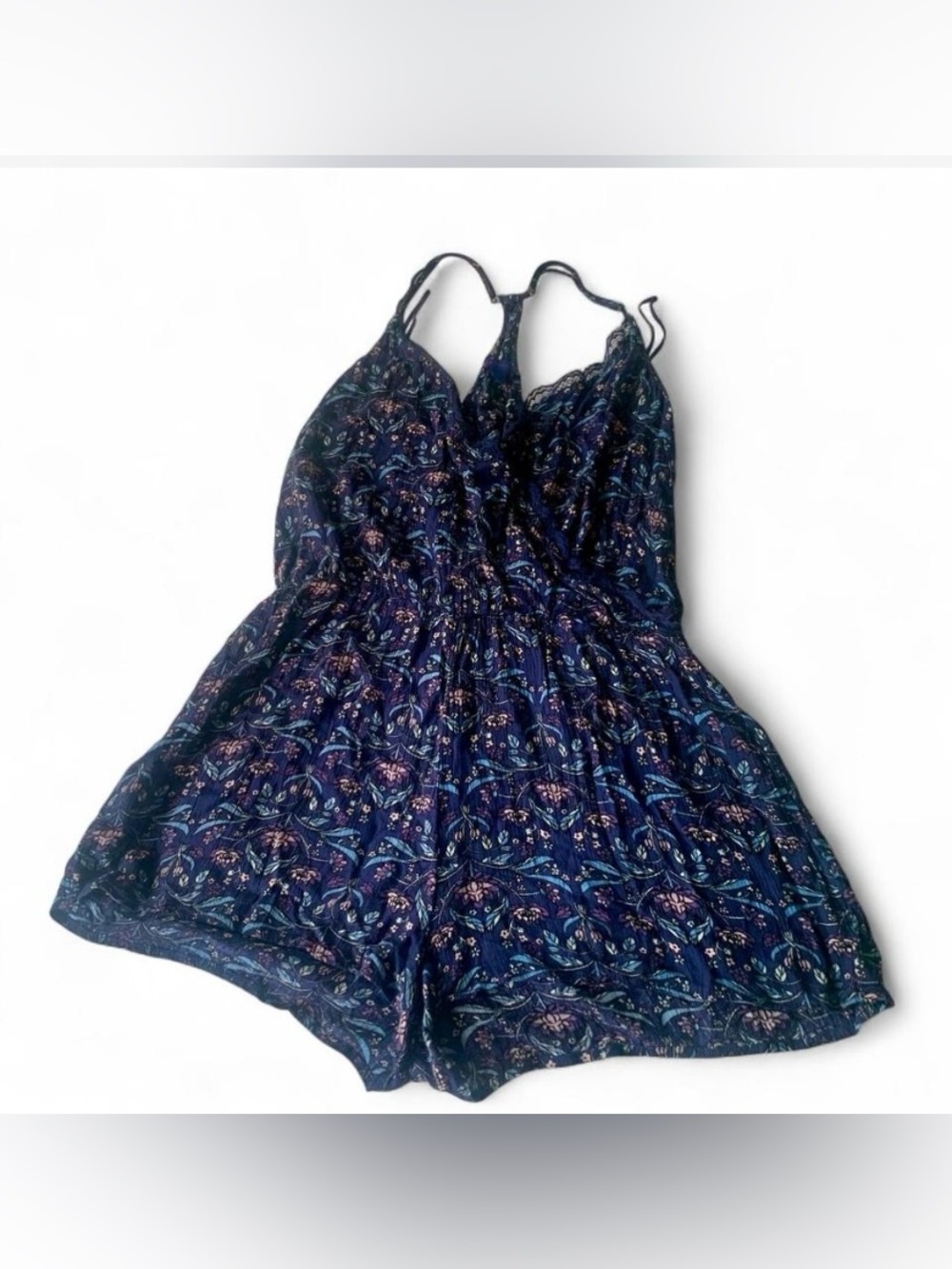 Aeropostale blue floral babydoll romper small wrap front y2k beach  vacation